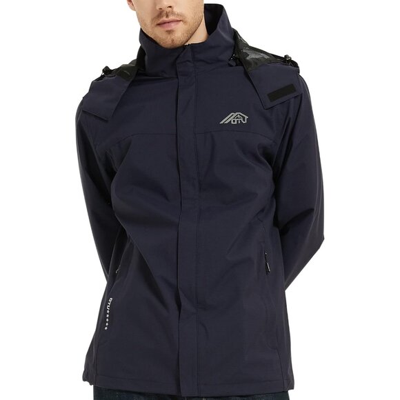 Mens Navy Lightweight Waterproof Hooded Rain Jacket Outdoor Hiking Shell - Picture 6 of 8